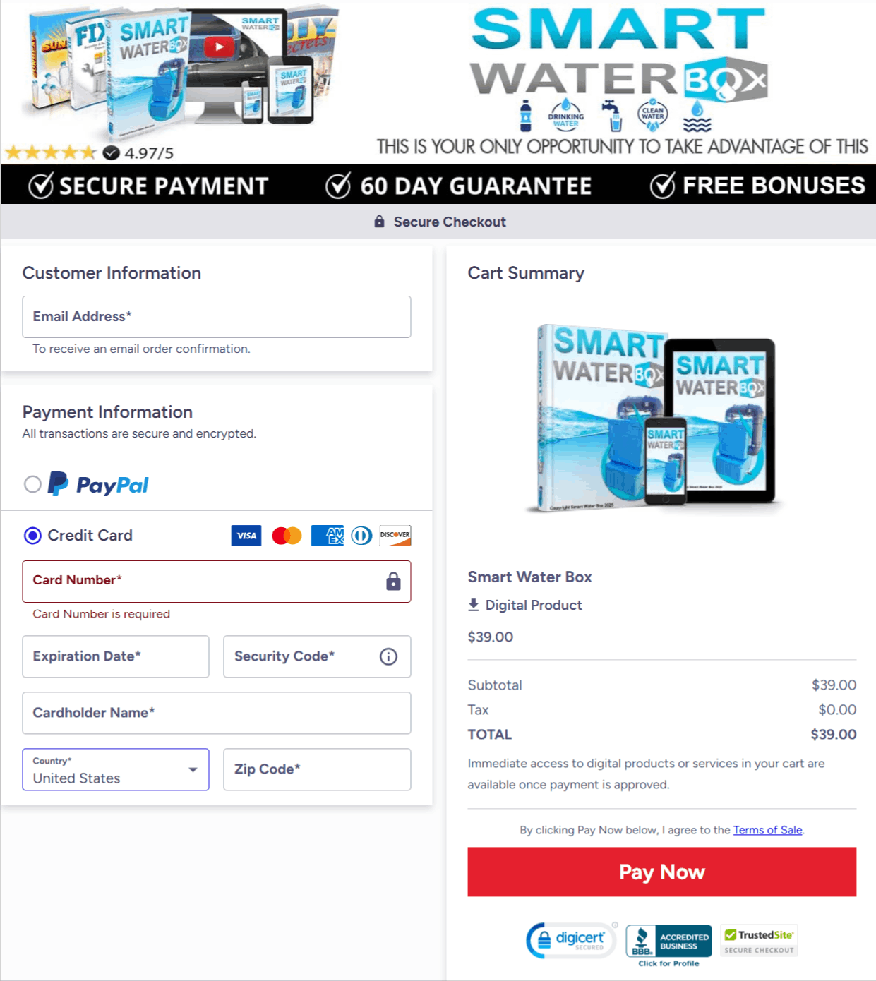 Smart Water Box Checkout page 